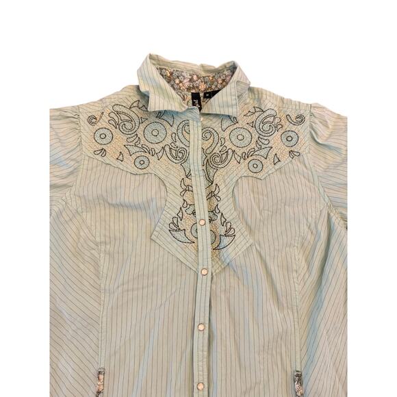 Cowgirl Coastal Country Pearl Button Y2K Western Embroiderd Teal Dress Size M - Picture 4 of 9